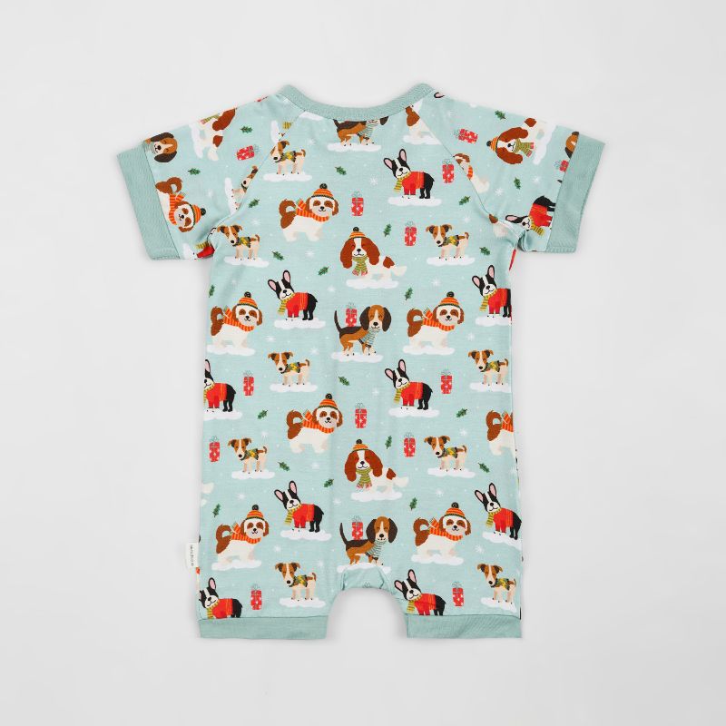 Puppy Love Blue Half Sleeves Zipper Romper