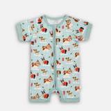 Puppy Love Blue Half Sleeves Zipper Romper