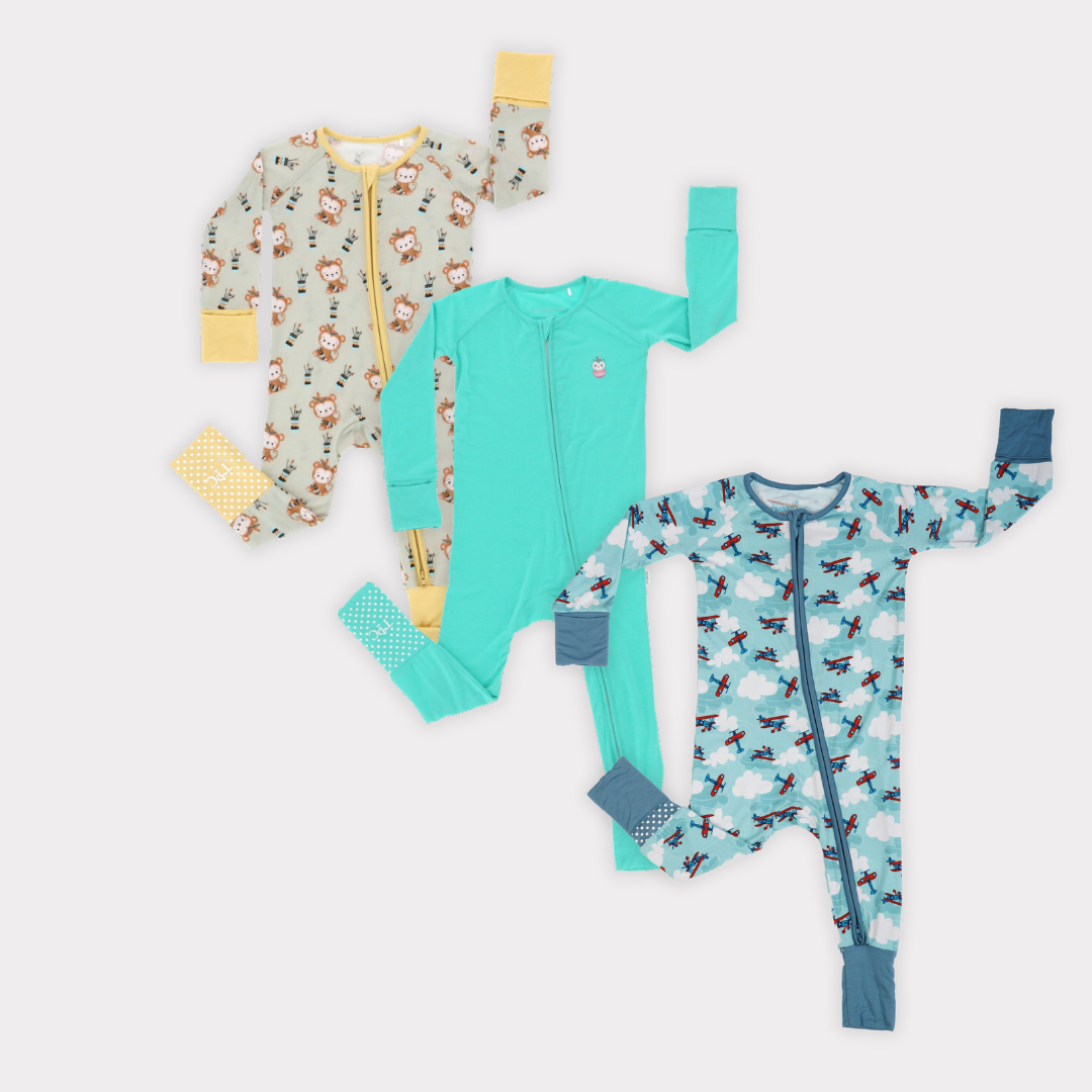 Monkute & Signature Blue & Jet Set Go Long Sleeves Zipper Rompers combo