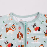 Puppy Love Blue Half Sleeves Zipper Romper