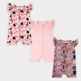 Butterchoc & Signature Pink & Cocolove Half Sleeves Zipper Rompers combo
