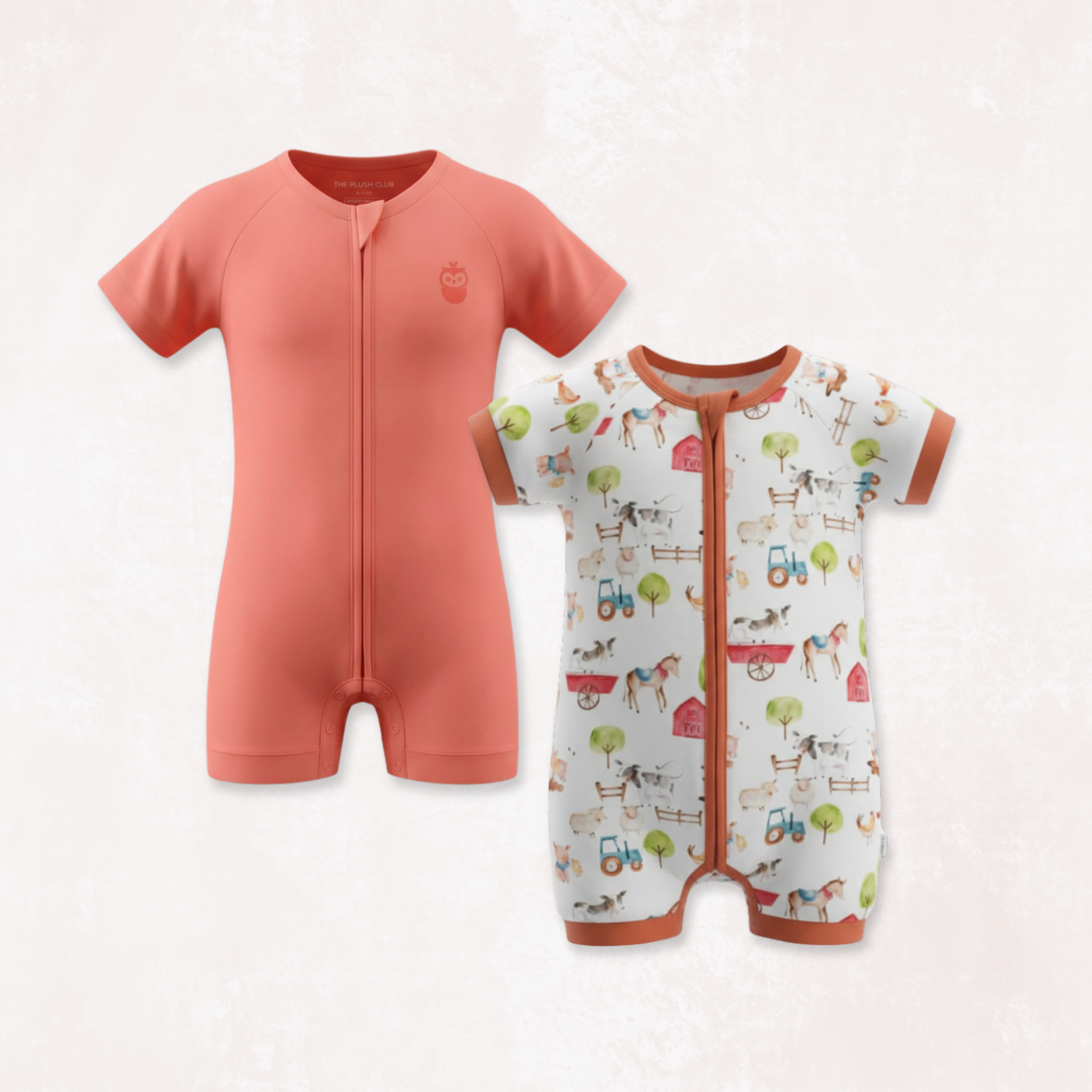 Farm Buddies & Copper Kiss Half Sleeves Zipper Rompers combo