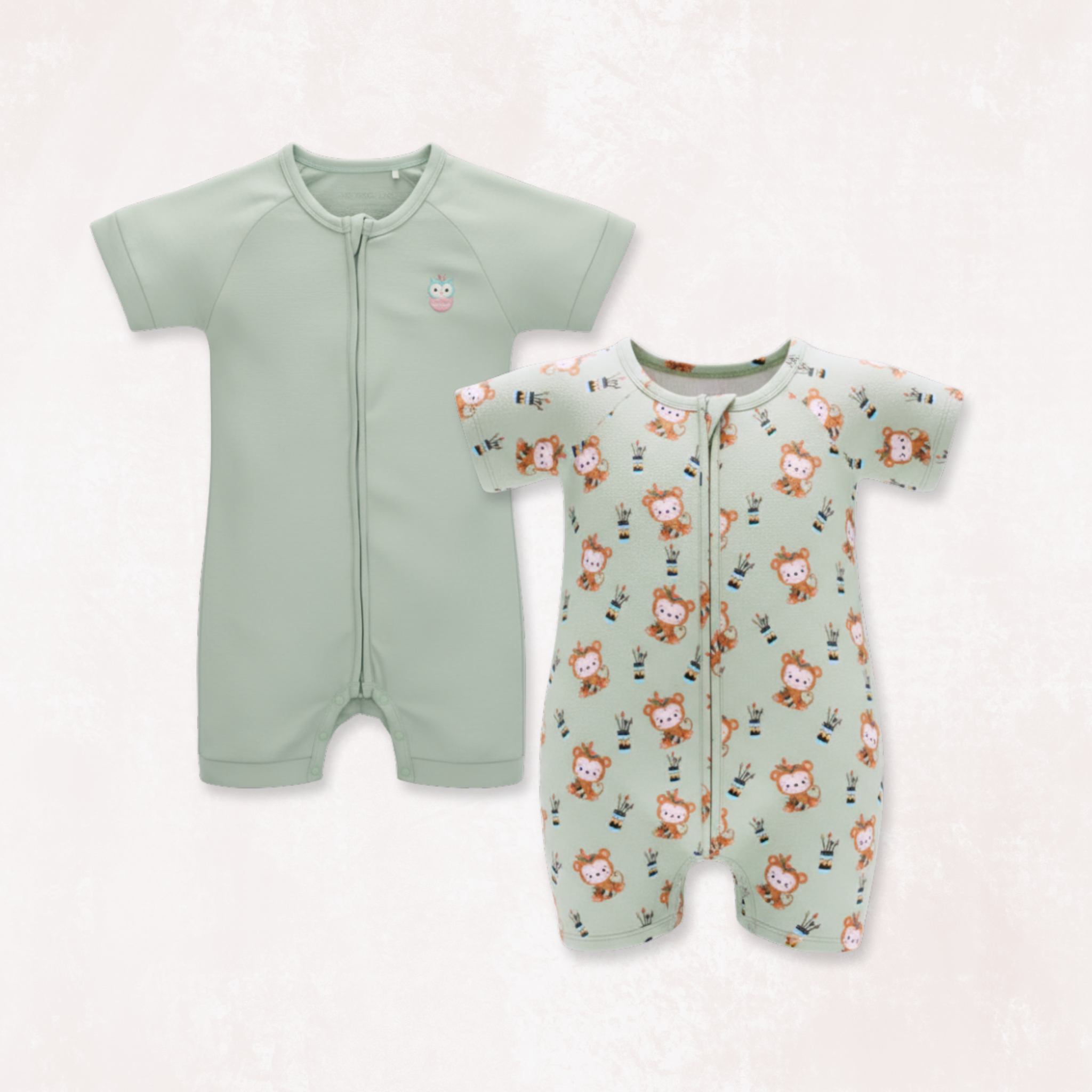 Mint Green & Monkute Half Sleeves Zipper Rompers combo
