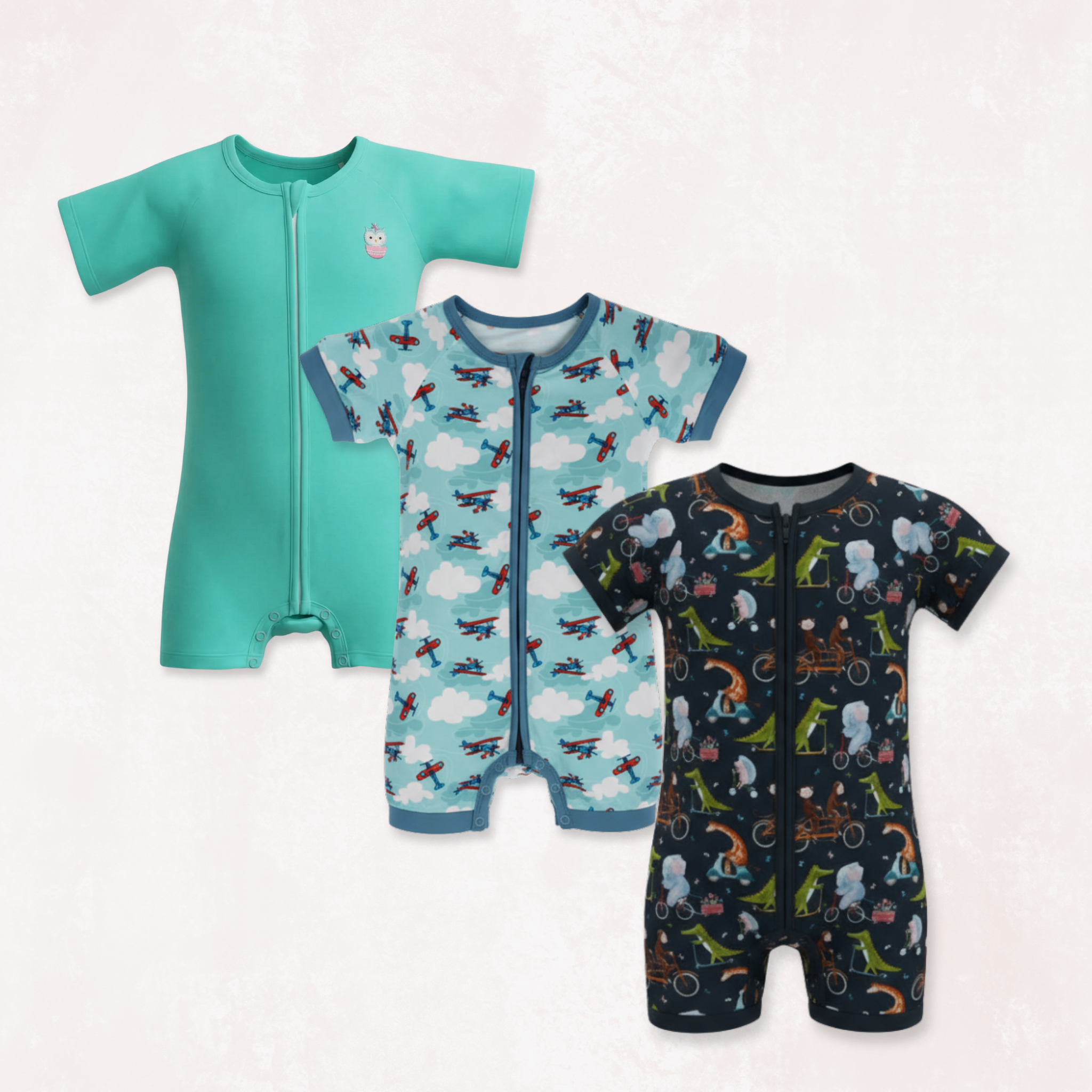 Signature Blue & Jet Set Go & Cycle Safari Half Sleeves Zipper Rompers combo