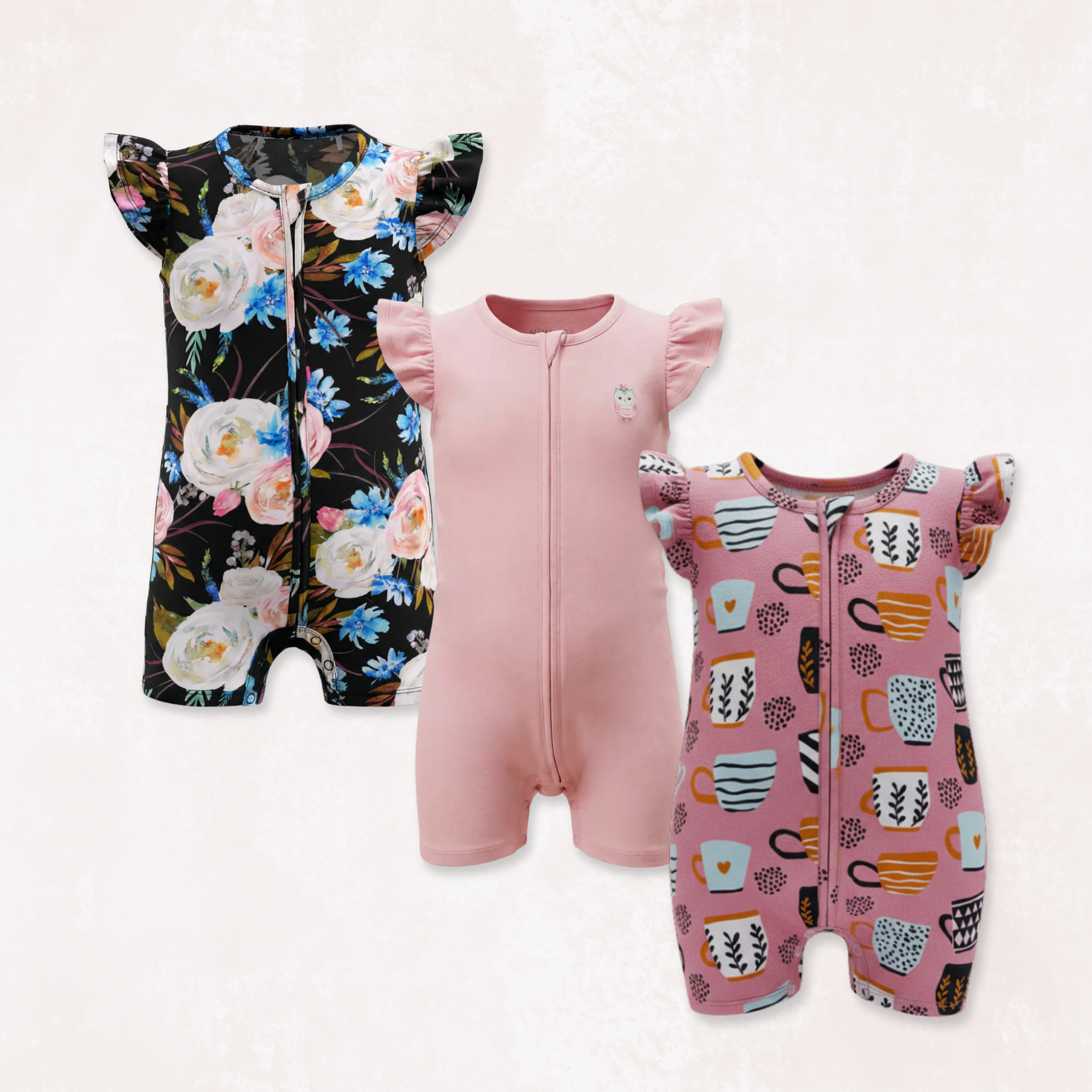 Blackrose & Signature Pink & Cocolove Half Sleeves Zipper Rompers combo