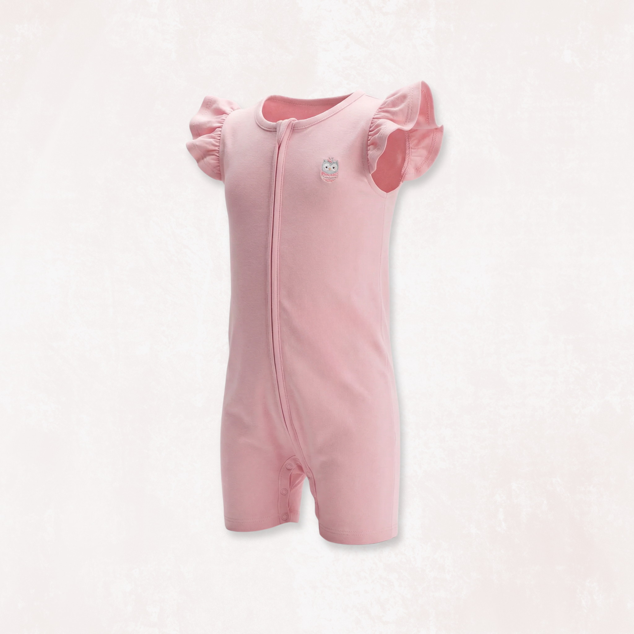 Signature Half Sleeves Zipper Romper (Baby Pink)