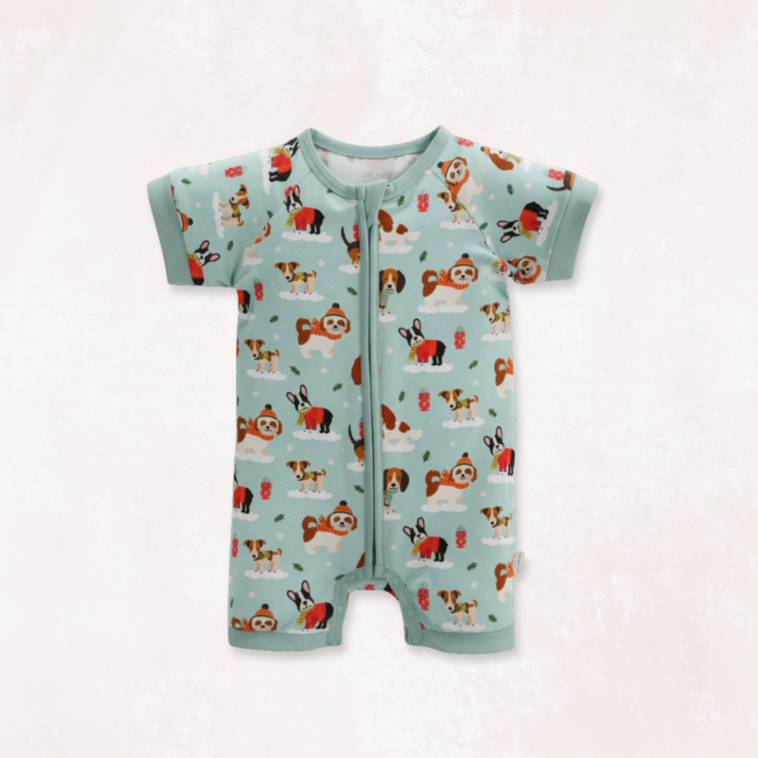 Puppy Love Blue Half Sleeves Zipper Romper