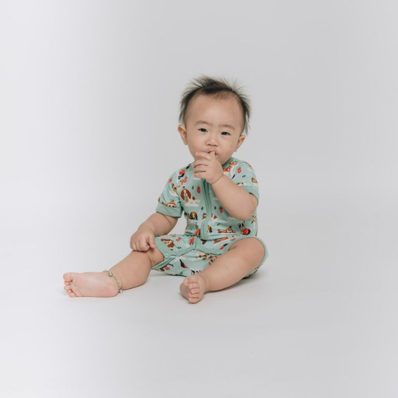 Puppy Love Blue Half Sleeves Zipper Romper