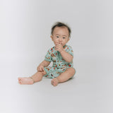 Puppy Love Blue Half Sleeves Zipper Romper