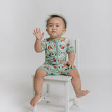 Puppy Love Blue Half Sleeves Zipper Romper