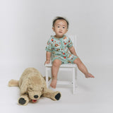 Puppy Love Blue Half Sleeves Zipper Romper