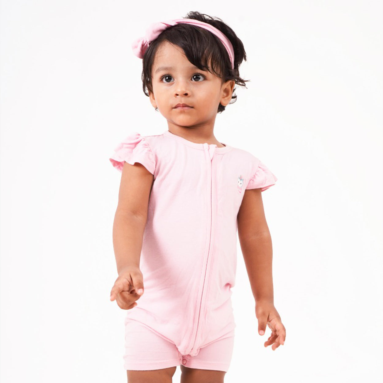 Butterchoc & Signature Pink & Cocolove Half Sleeves Zipper Rompers combo
