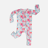 Pink Rose Long Sleeves Zipper Romper