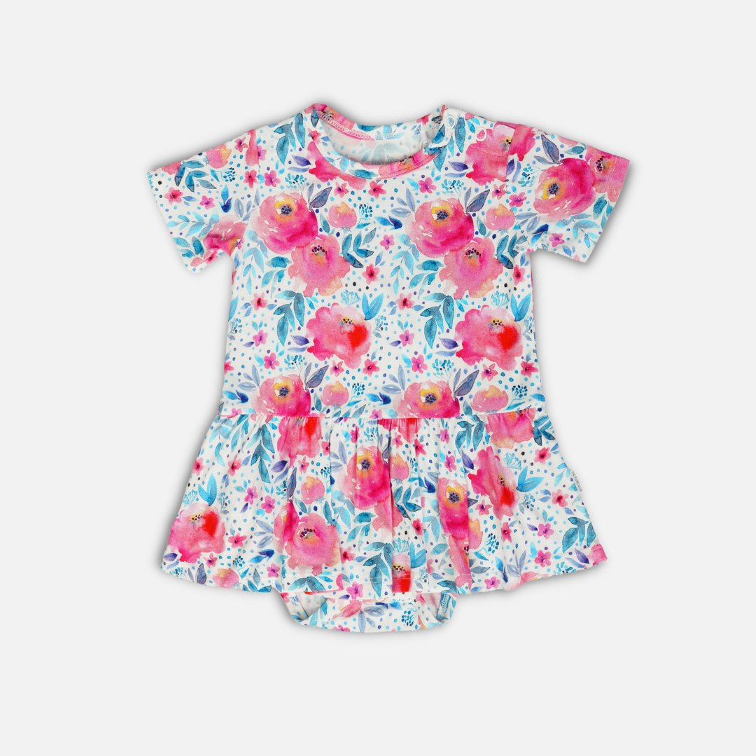 Pink Rose Bodysuit Twirl Dress