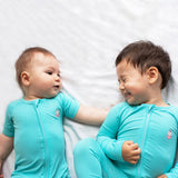 Signature Long Sleeves Zipper Romper (Aqua Blue)