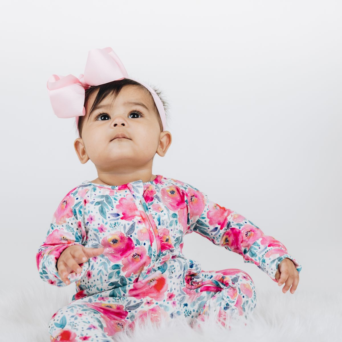 Pink Rose Long Sleeves Zipper Romper