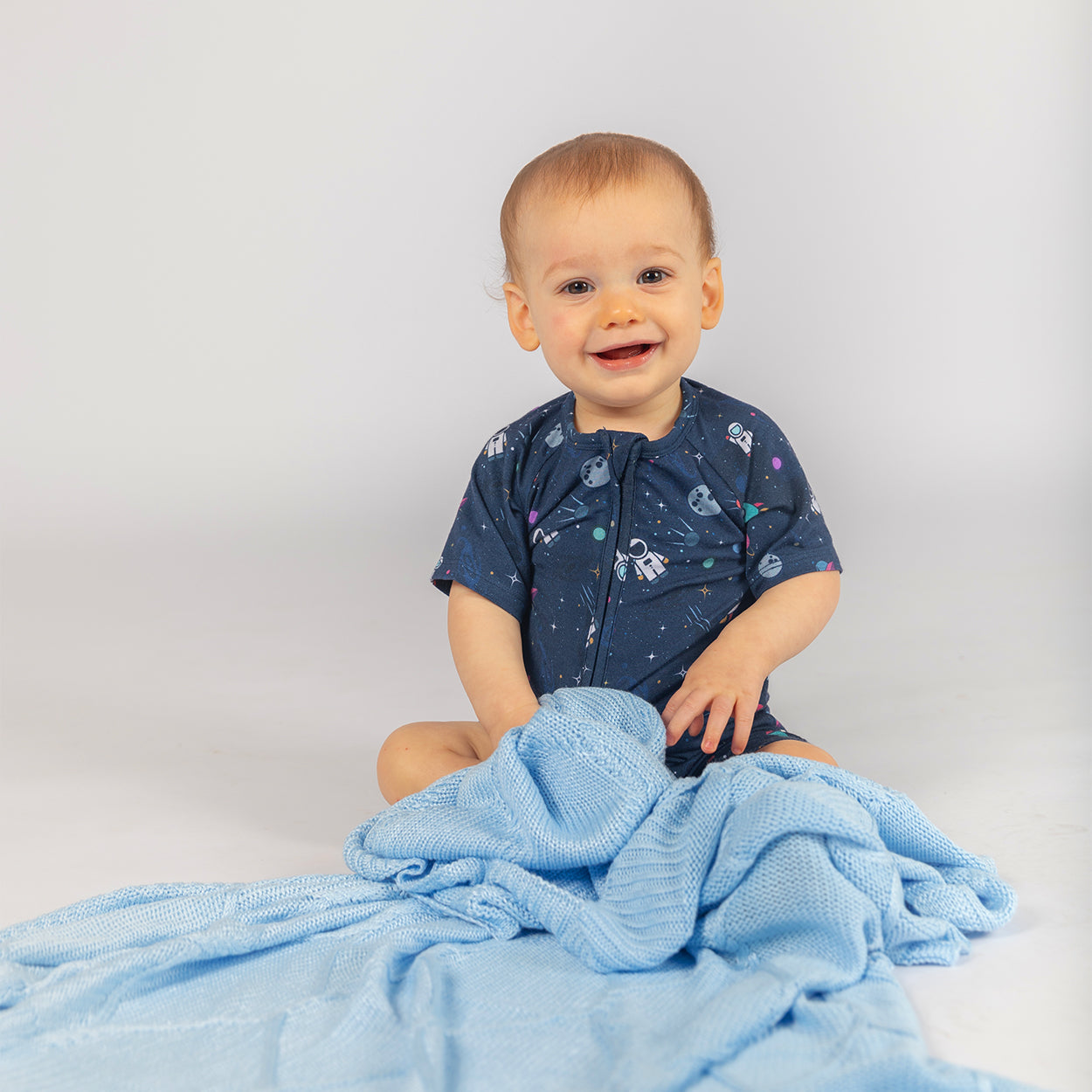 Ice Blue Organic Bamboo Knit Blanket