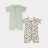 Mint Green & Monkute Half Sleeves Zipper Rompers