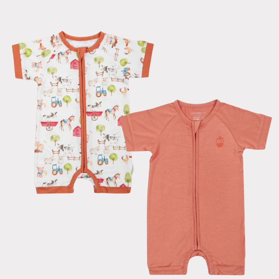 Farm Buddies & Copper Kiss Half Sleeves Zipper Rompers combo