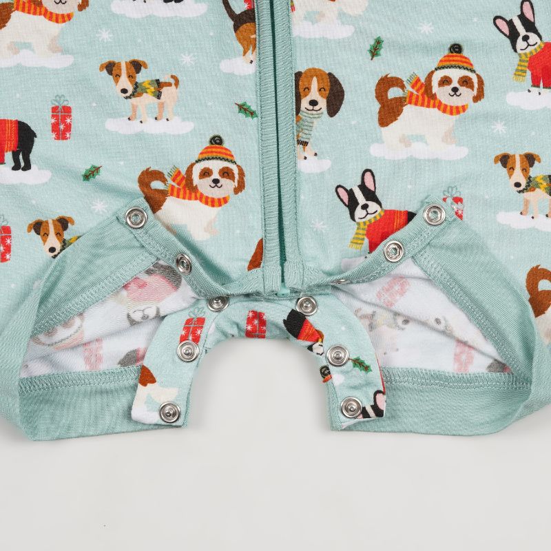 Puppy Love Blue Half Sleeves Zipper Romper