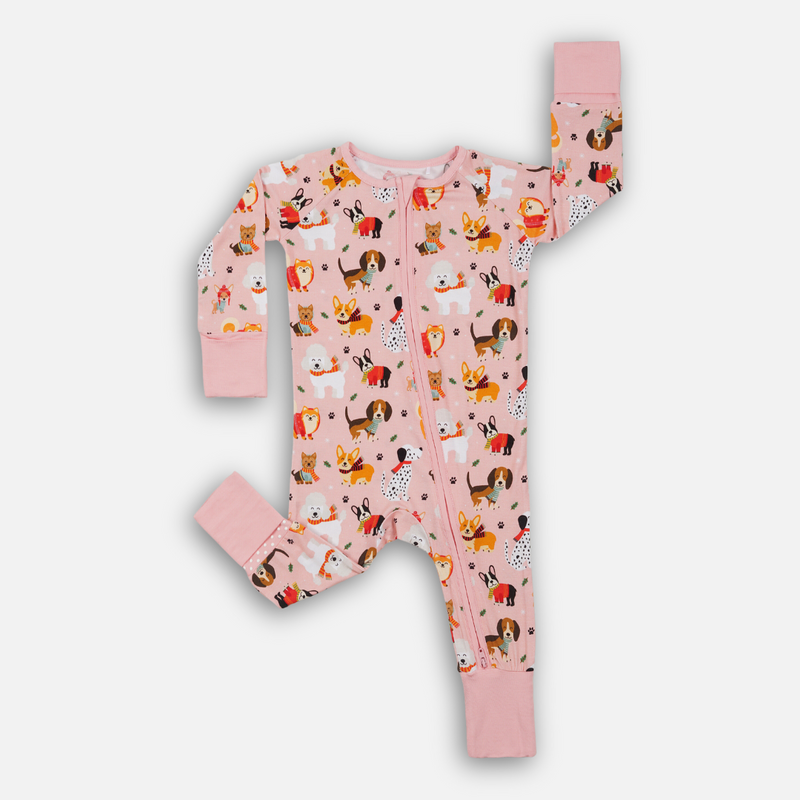 Puppy Love Pink Long Sleeves Zipper Romper