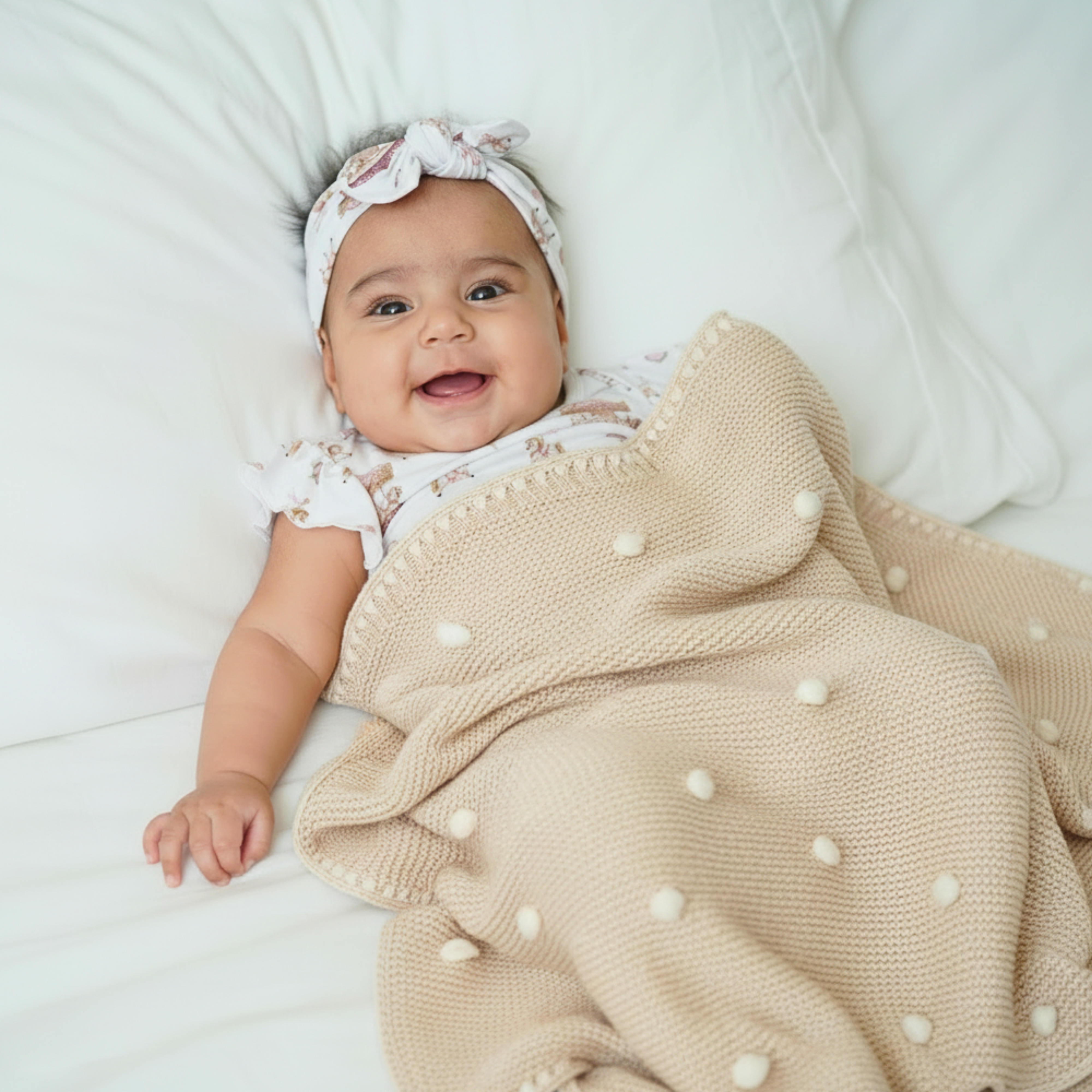 Vanilla Dots Knit Blanket