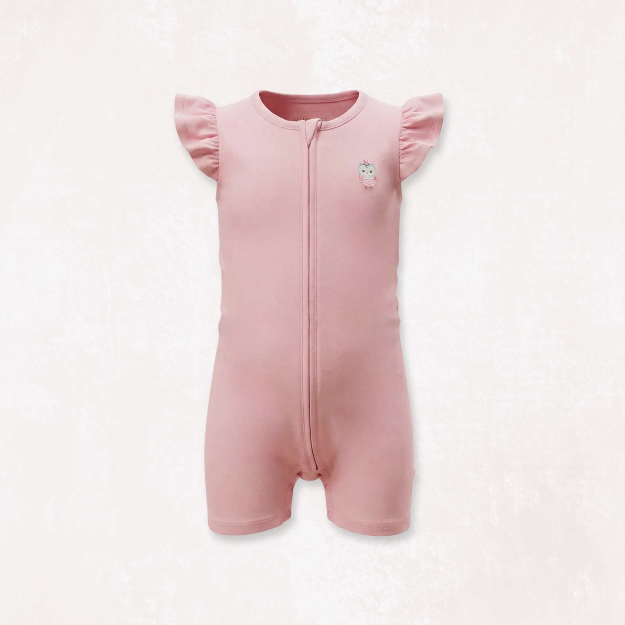 Signature Half Sleeves Zipper Romper (Baby Pink)