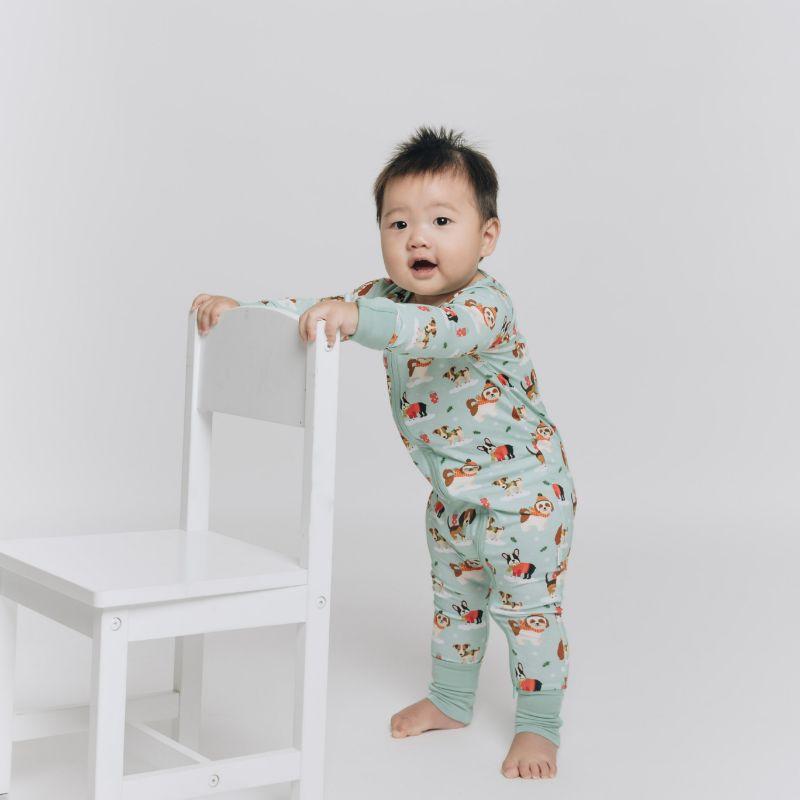 Puppy Love Blue Long Sleeves Zipper Romper