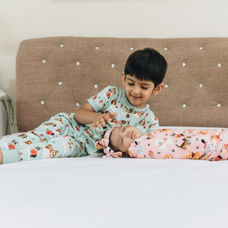 Puppy Love Pink Swaddle Blanket and Headband Set