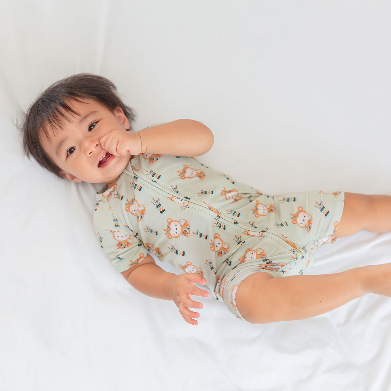 Mint Green & Monkute Half Sleeves Zipper Rompers combo