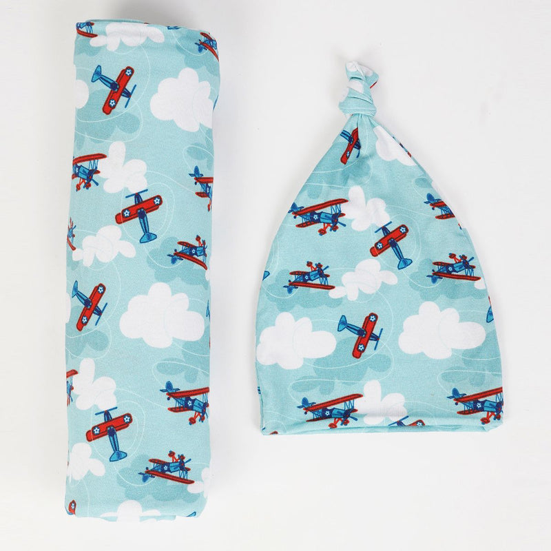 Jet Set Go Swaddle Blanket and Hat Set