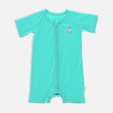 Signature Half Sleeves Zipper Romper (Aqua Blue)