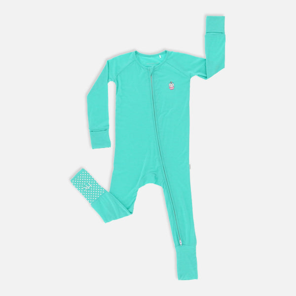 Signature Long Sleeves Zipper Romper (Aqua Blue)