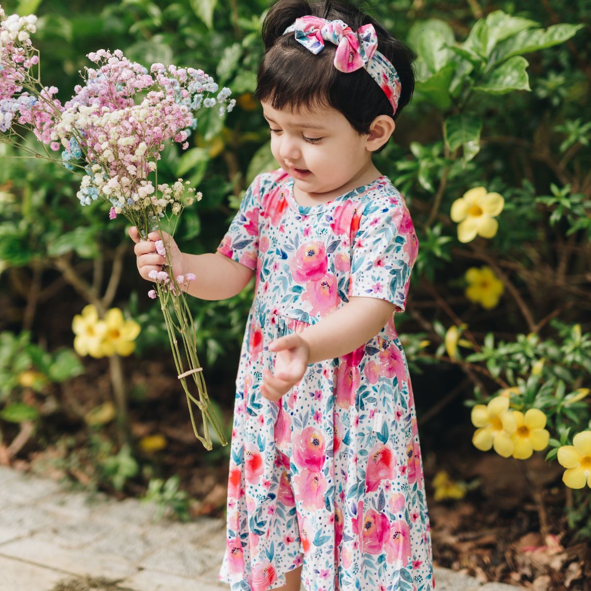 Pink Rose  Bodysuit Twirl Dress