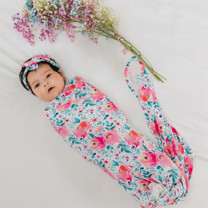 Pink Rose Swaddle Blanket and Headband Set