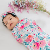 Pink Rose Swaddle Blanket and Headband Set